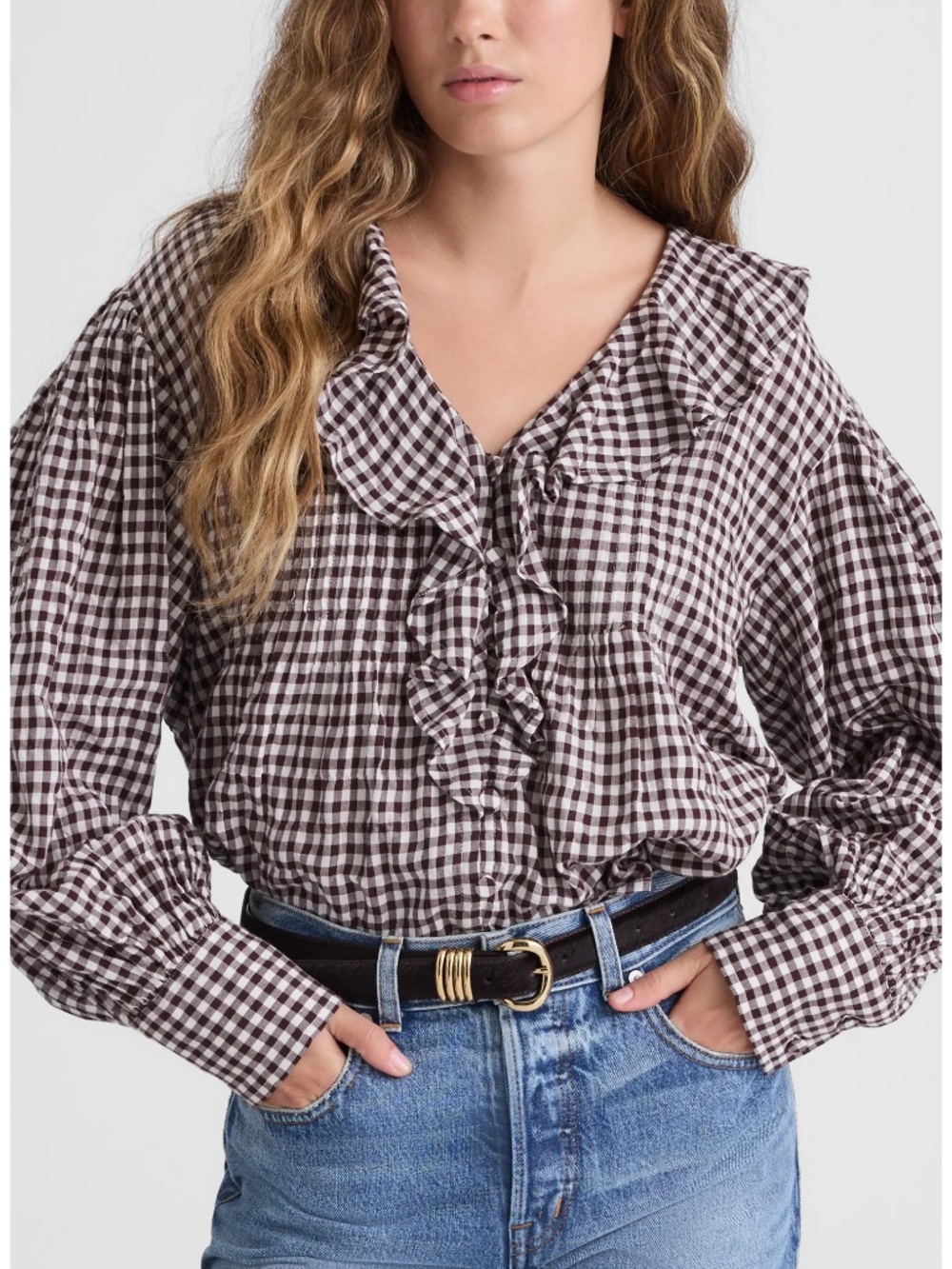 Madewell Ruffle Pintuck Long Sleeve Top XS